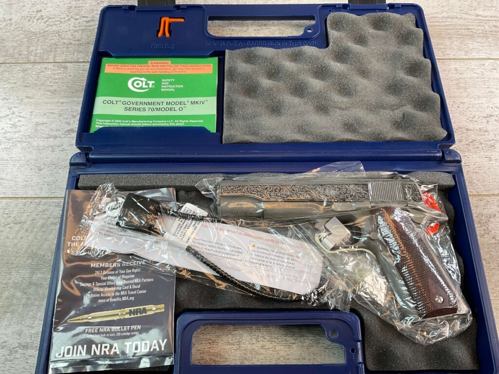 COLT 1911 GOVT .45 ACP FILIGREE FRAME & BARREL STAINLESS SEMI AUTO PISTOL, NEW #6-01601-PF