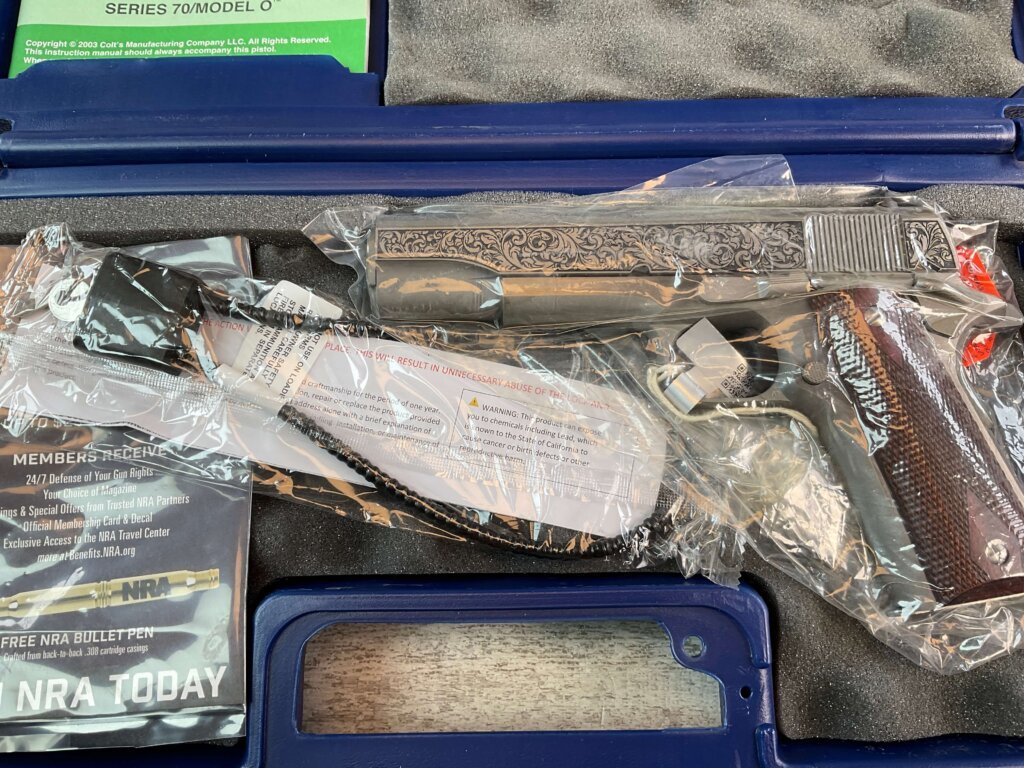 COLT 1911 GOVT .45 ACP FILIGREE FRAME & BARREL STAINLESS SEMI AUTO PISTOL, NEW #6-01601-PF