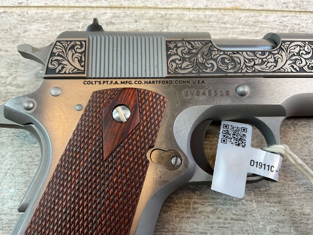 COLT 1911 GOVT .45 ACP FILIGREE FRAME & BARREL STAINLESS SEMI AUTO PISTOL, NEW #6-01601-PF