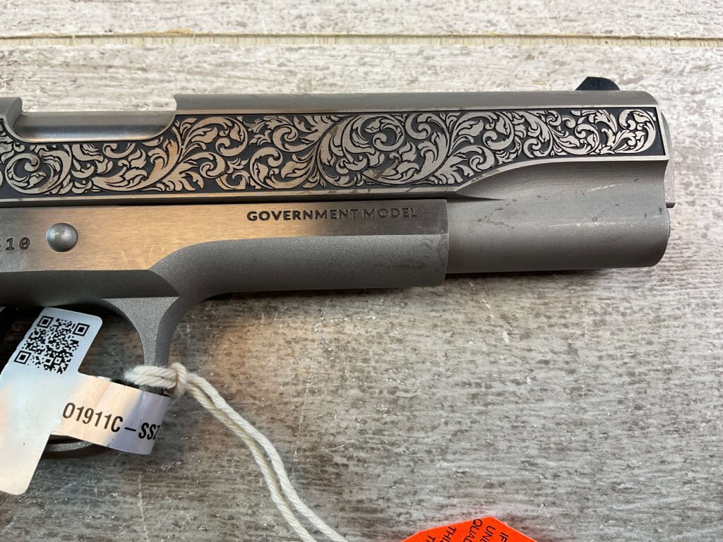 COLT 1911 GOVT .45 ACP FILIGREE FRAME & BARREL STAINLESS SEMI AUTO PISTOL, NEW #6-01601-PF