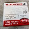 WINCHESTER 40 S&W 165 GR. FMJ TARGET AMMO, 100 ROUND VALUE PACK, UNOPENED #5-10541-RB