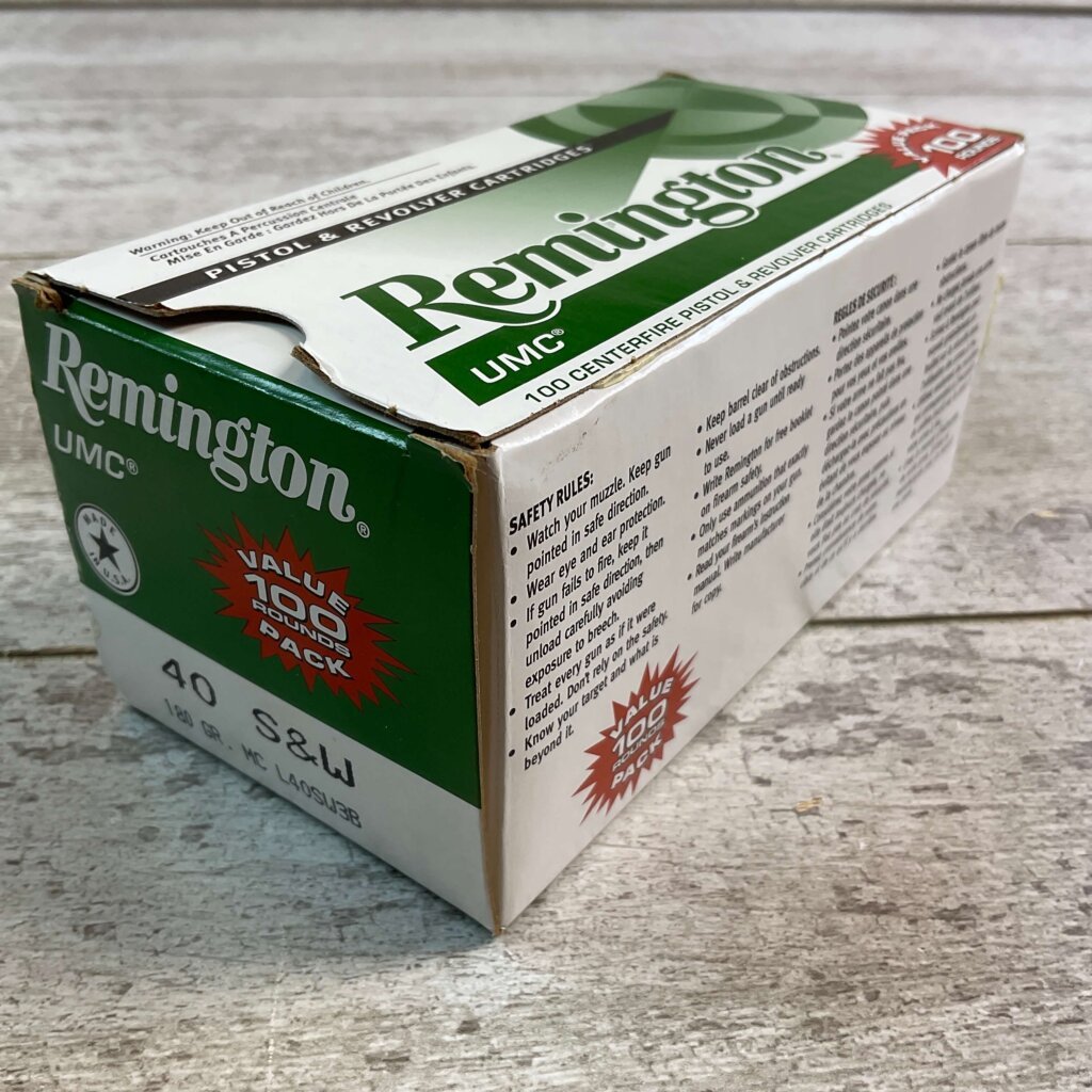 REMINGTON 40 S&W 180 GR. MC AMMO, NEW 100 ROUND VALUE PACK #5-10542-RB