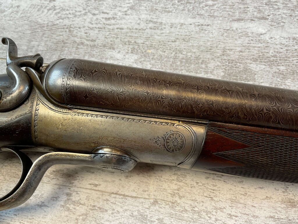 CHARLES BOSWELL 8GA. BLACK POWDER SXS DOUBLE BARREL DAMASCUS SHOTGUN, JAMES EARL JONES "FAVORITES" COLLECTION #5-11066