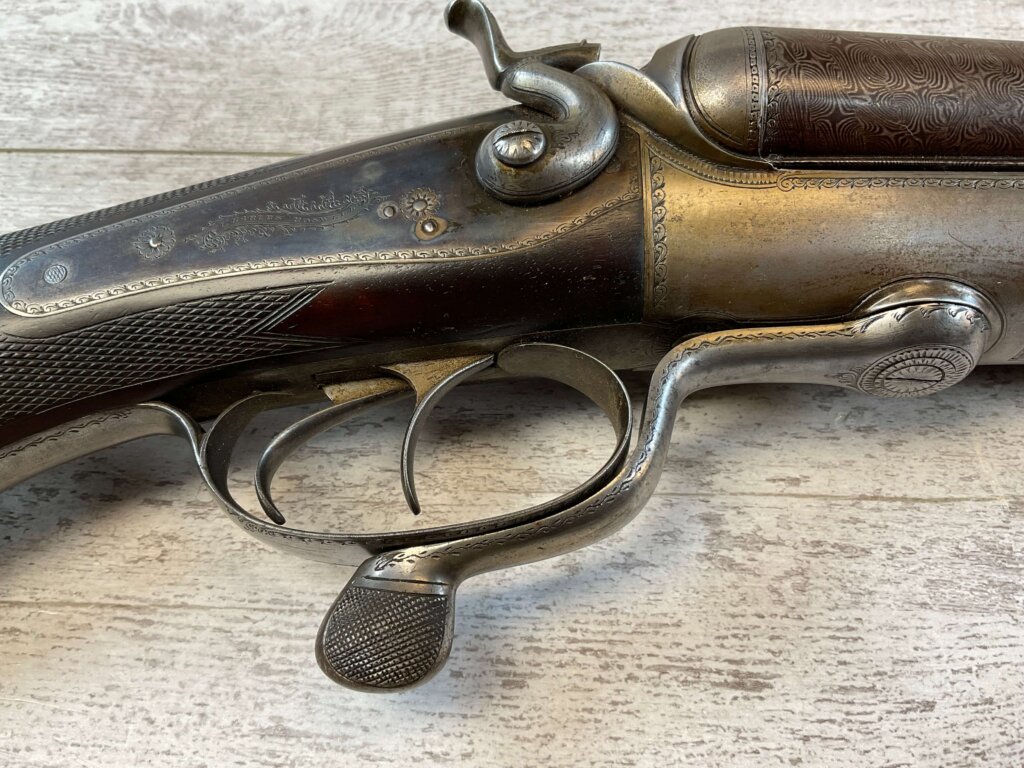 CHARLES BOSWELL 8GA. BLACK POWDER SXS DOUBLE BARREL DAMASCUS SHOTGUN, JAMES EARL JONES "FAVORITES" COLLECTION #5-11066