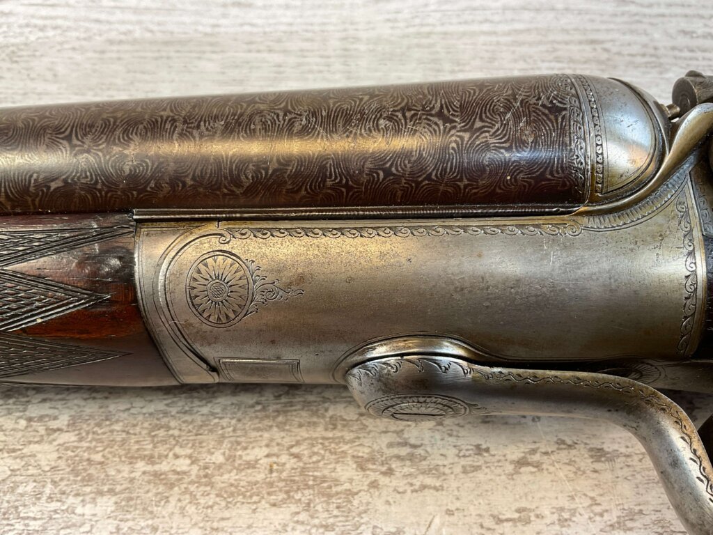 CHARLES BOSWELL 8GA. BLACK POWDER SXS DOUBLE BARREL DAMASCUS SHOTGUN, JAMES EARL JONES "FAVORITES" COLLECTION #5-11066