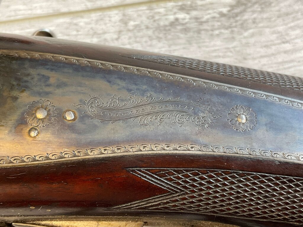 CHARLES BOSWELL 8GA. BLACK POWDER SXS DOUBLE BARREL DAMASCUS SHOTGUN, JAMES EARL JONES "FAVORITES" COLLECTION #5-11066