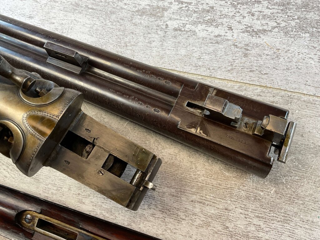 CHARLES BOSWELL 8GA. BLACK POWDER SXS DOUBLE BARREL DAMASCUS SHOTGUN, JAMES EARL JONES "FAVORITES" COLLECTION #5-11066