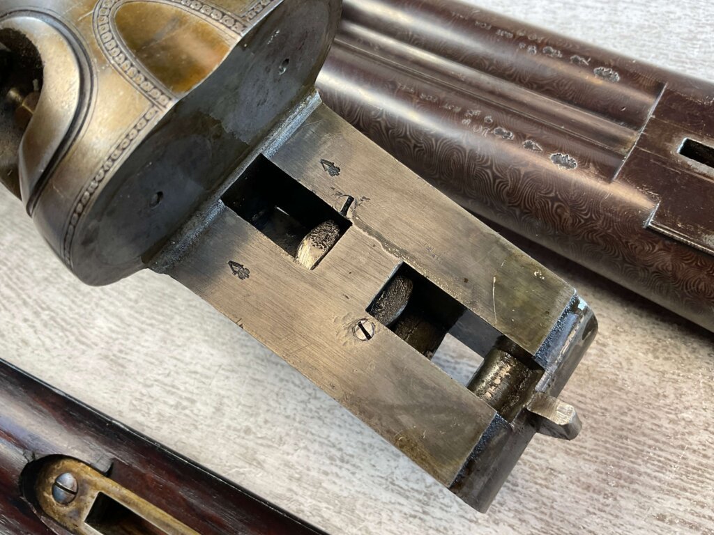 CHARLES BOSWELL 8GA. BLACK POWDER SXS DOUBLE BARREL DAMASCUS SHOTGUN, JAMES EARL JONES "FAVORITES" COLLECTION #5-11066