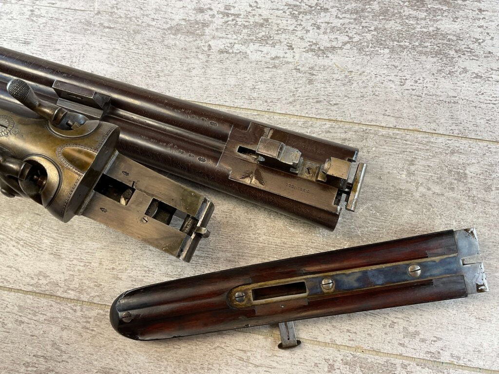 CHARLES BOSWELL 8GA. BLACK POWDER SXS DOUBLE BARREL DAMASCUS SHOTGUN, JAMES EARL JONES "FAVORITES" COLLECTION #5-11066