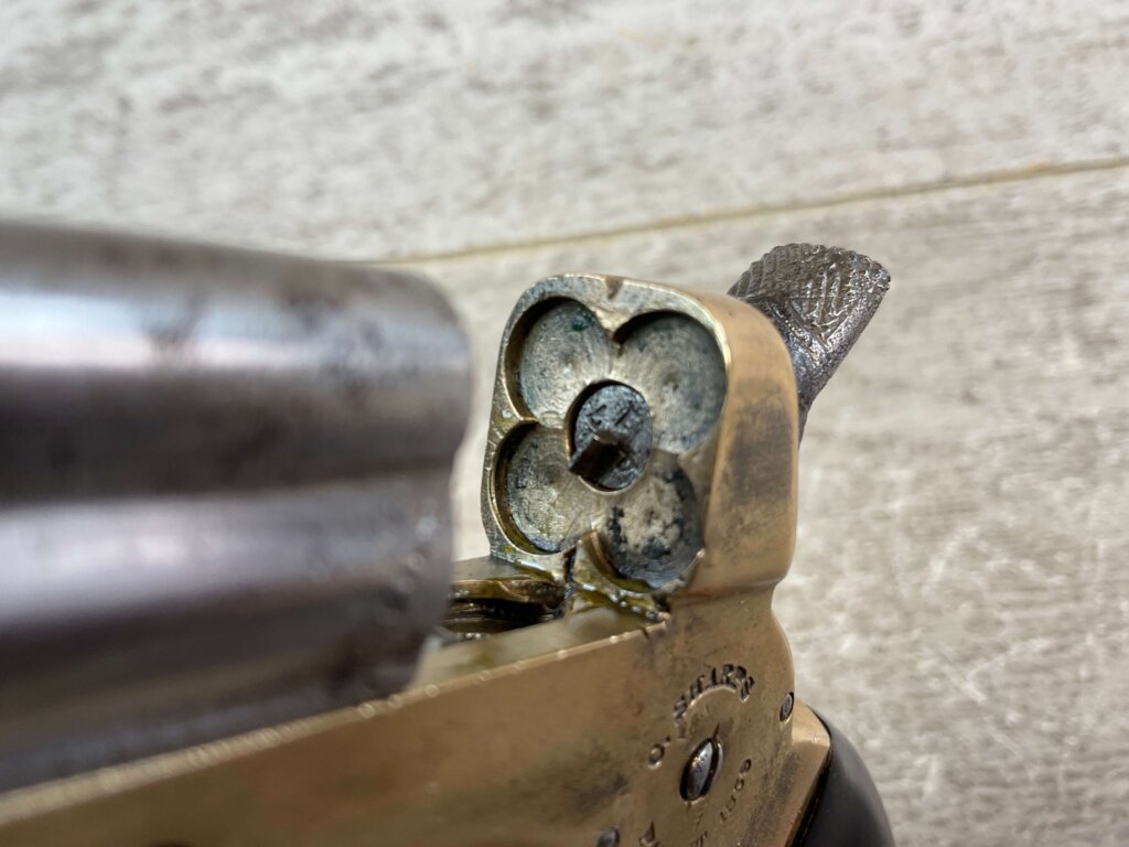 SHARPS 1859 .22 SHORT 4 BARREL PEPPERBOX PISTOL, JAMES EARL JONES COLLECTION, ANTIQUE #5-10918-PF