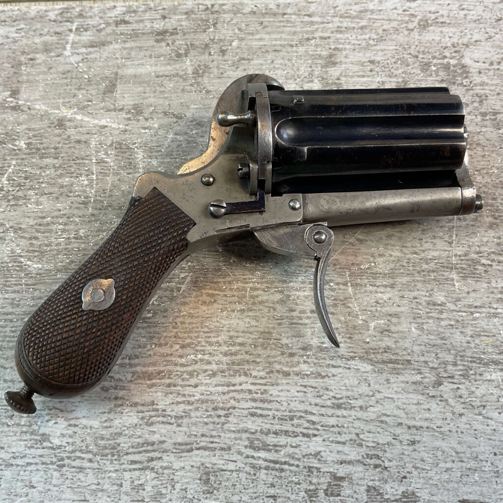 BELGIAN 7MM PINFIRE ROCKET PEPPERBOX REVOLVER, JAMES EARL JONES COLLECTION, ANTIQUE #5-10920-PF