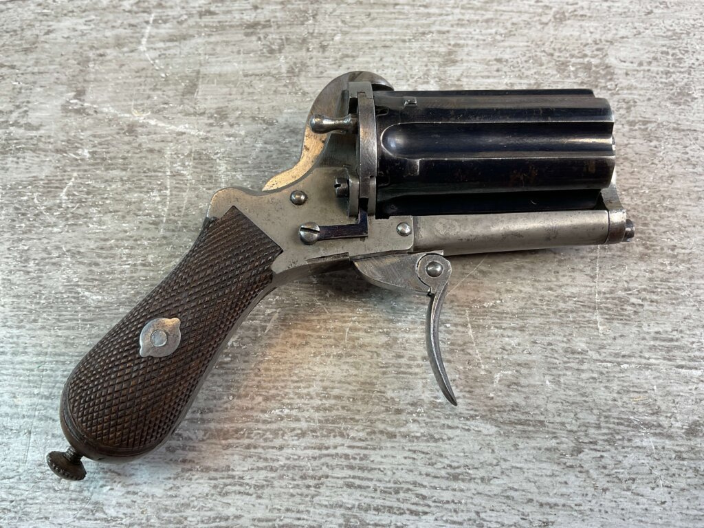 BELGIAN 7MM PINFIRE ROCKET PEPPERBOX REVOLVER, JAMES EARL JONES COLLECTION, ANTIQUE #5-10920-PF