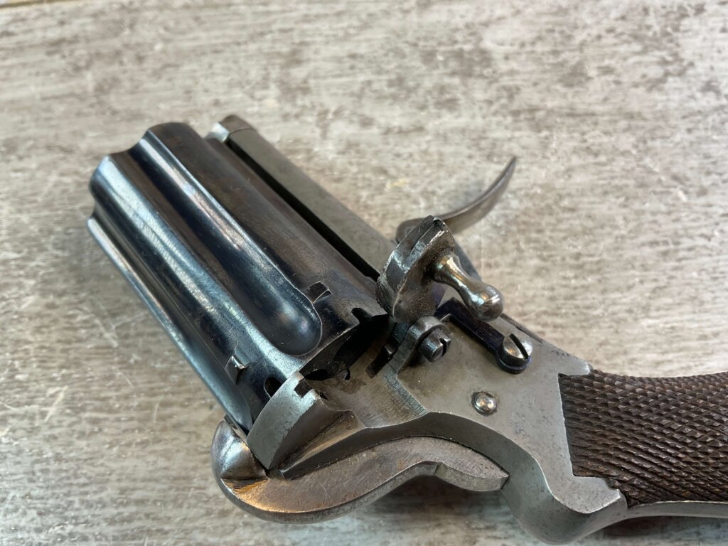 BELGIAN 7MM PINFIRE ROCKET PEPPERBOX REVOLVER, JAMES EARL JONES COLLECTION, ANTIQUE #5-10920-PF