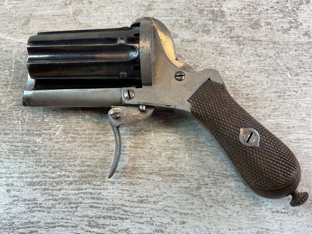 BELGIAN 7MM PINFIRE ROCKET PEPPERBOX REVOLVER, JAMES EARL JONES COLLECTION, ANTIQUE #5-10920-PF