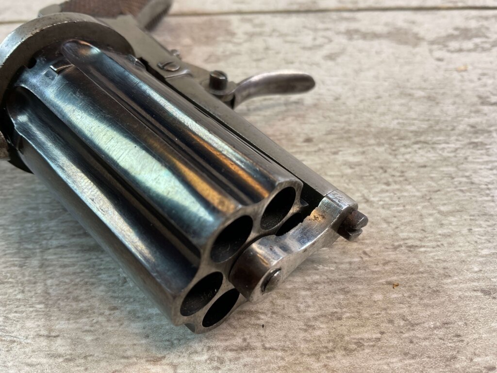 BELGIAN 7MM PINFIRE ROCKET PEPPERBOX REVOLVER, JAMES EARL JONES COLLECTION, ANTIQUE #5-10920-PF