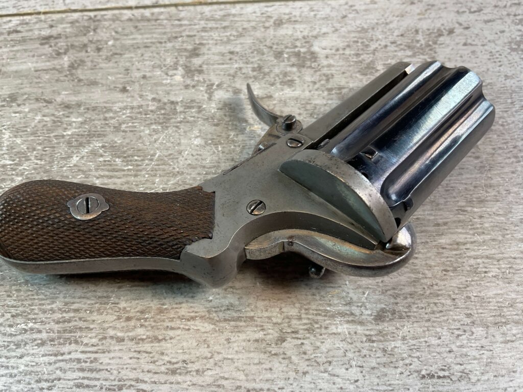 BELGIAN 7MM PINFIRE ROCKET PEPPERBOX REVOLVER, JAMES EARL JONES COLLECTION, ANTIQUE #5-10920-PF