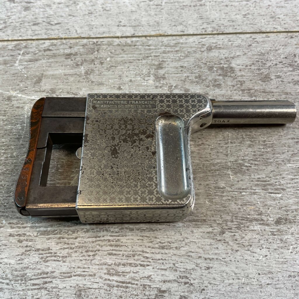 ETCHED FRANÇAISE D’ARMES DE ST. ETIENNE MITRAILLEUSE PALM SQUEEZER PISTOL, JAMES EARL JONES COLLECTION, ANTIQUE #5-10921-PF