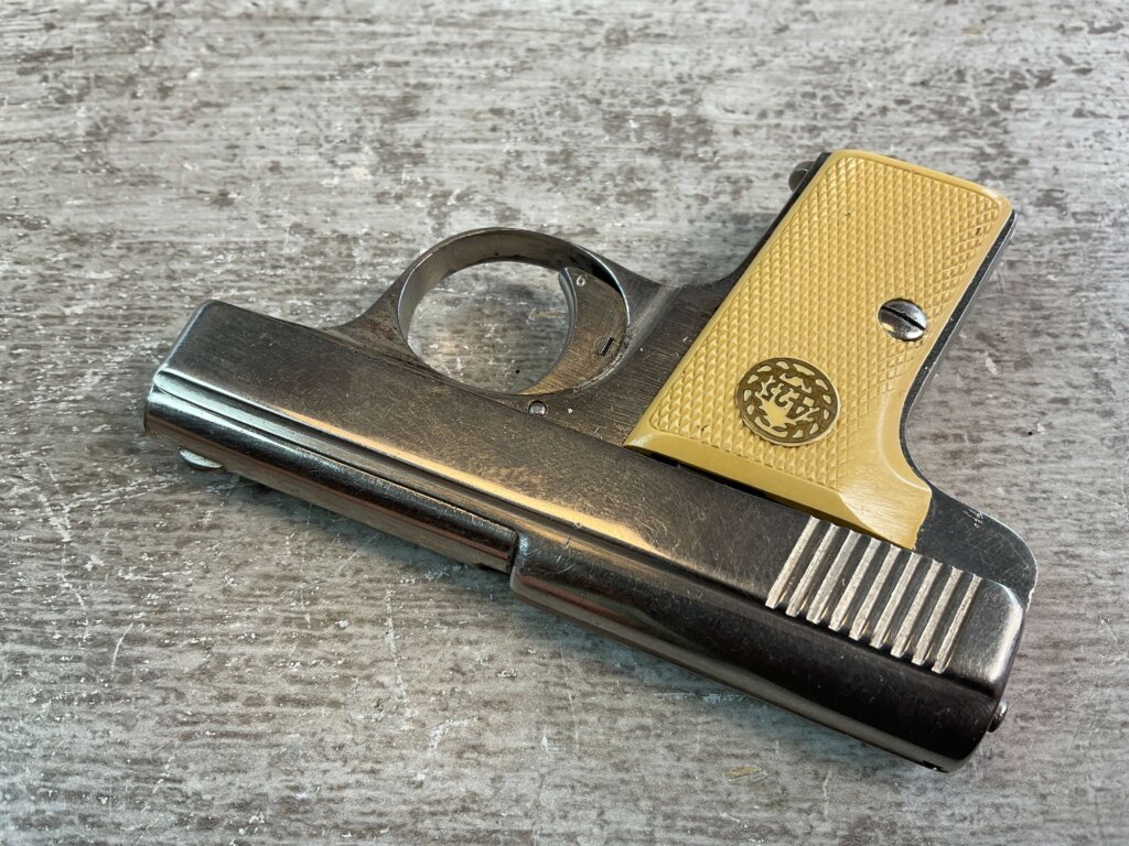 AUGUST MENZ LILIPUT MODEL 1927, 4.25MM NICKEL PLATED SEMI AUTO PISTOL, JAMES EARL JONES COLLECTION, RARE #5-10922-PF