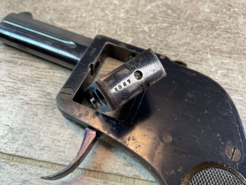 GERMAN BAR PISTOL .25ACP 4 SHOT ROTATING BREECH BLOCK W/FOLDING TRIGGER, JAMES EARL JONES COLLECTION, ANTIQUE #5-10924-PF