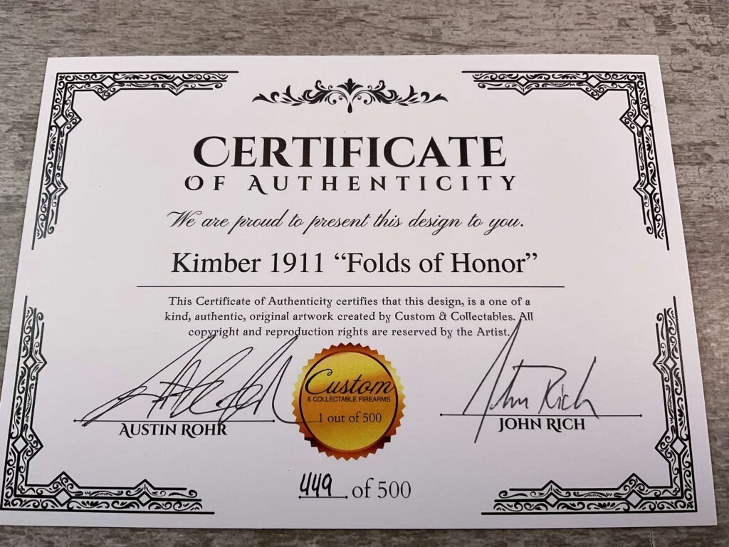 CNC KIMBER 1911 FOLDS OF HONOR COLLECTABLE 45 ACP SEMI AUTO PISTOL, NEW #6-02114-PF