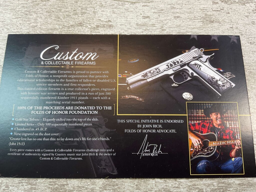 CNC KIMBER 1911 FOLDS OF HONOR COLLECTABLE 45 ACP SEMI AUTO PISTOL, NEW #6-02114-PF