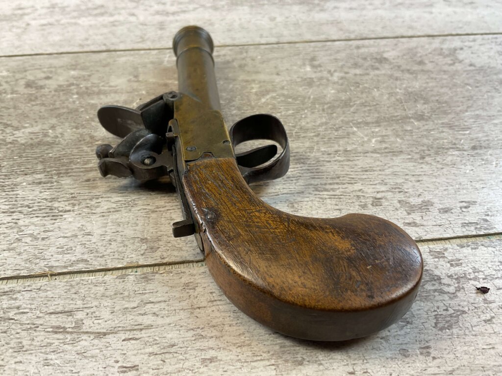 BELGIAN FLINTLOCK .45 CAL CANNON BRASS PISTOL, JAMES EARL JONES COLLECTION, ANTIQUE #5-10943