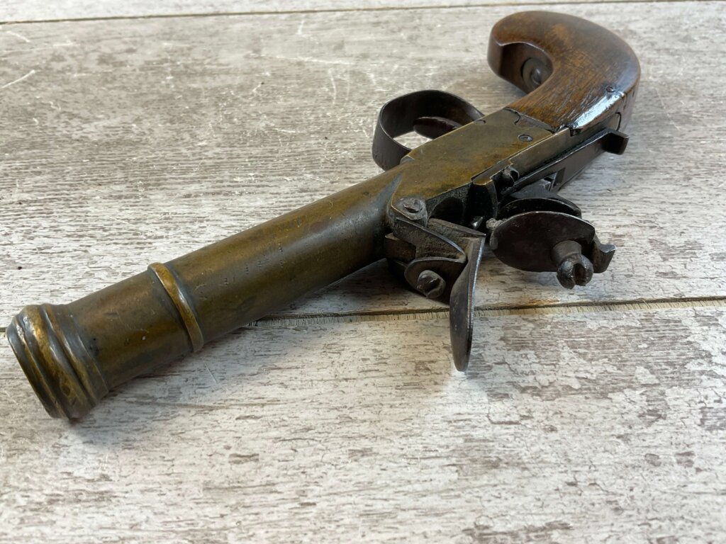 BELGIAN FLINTLOCK .45 CAL CANNON BRASS PISTOL, JAMES EARL JONES COLLECTION, ANTIQUE #5-10943