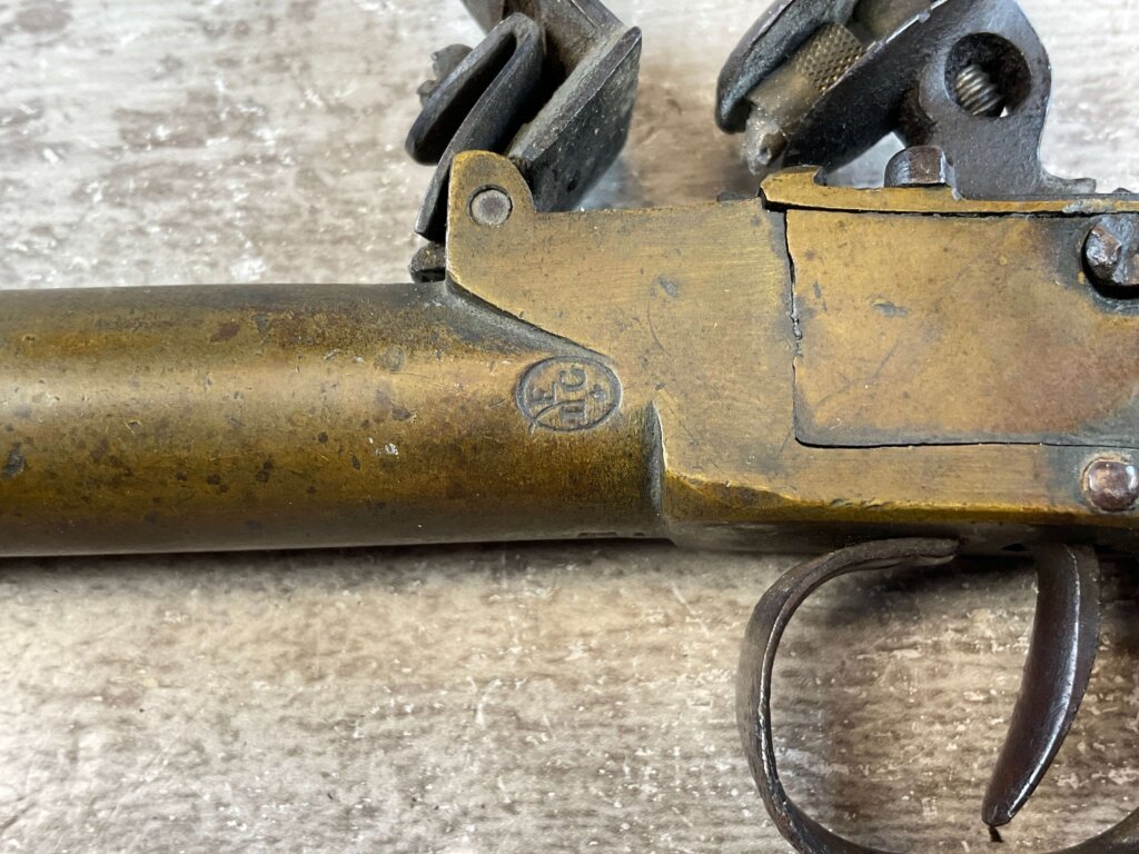 BELGIAN FLINTLOCK .45 CAL CANNON BRASS PISTOL, JAMES EARL JONES COLLECTION, ANTIQUE #5-10943