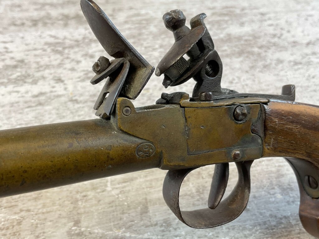 BELGIAN FLINTLOCK .45 CAL CANNON BRASS PISTOL, JAMES EARL JONES COLLECTION, ANTIQUE #5-10943