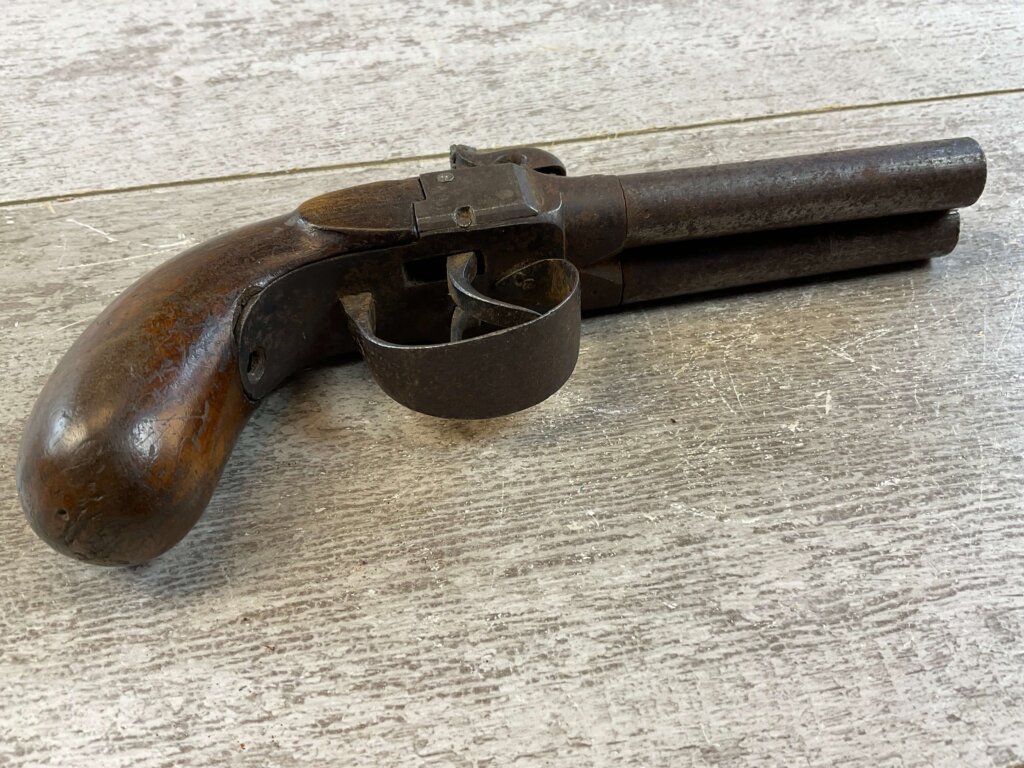 BELGIAN .36 CAL DOUBLE BARREL PERCUSSION PISTOL, JAMES EARL JONES COLLECTION, ANTIQUE #5-10944