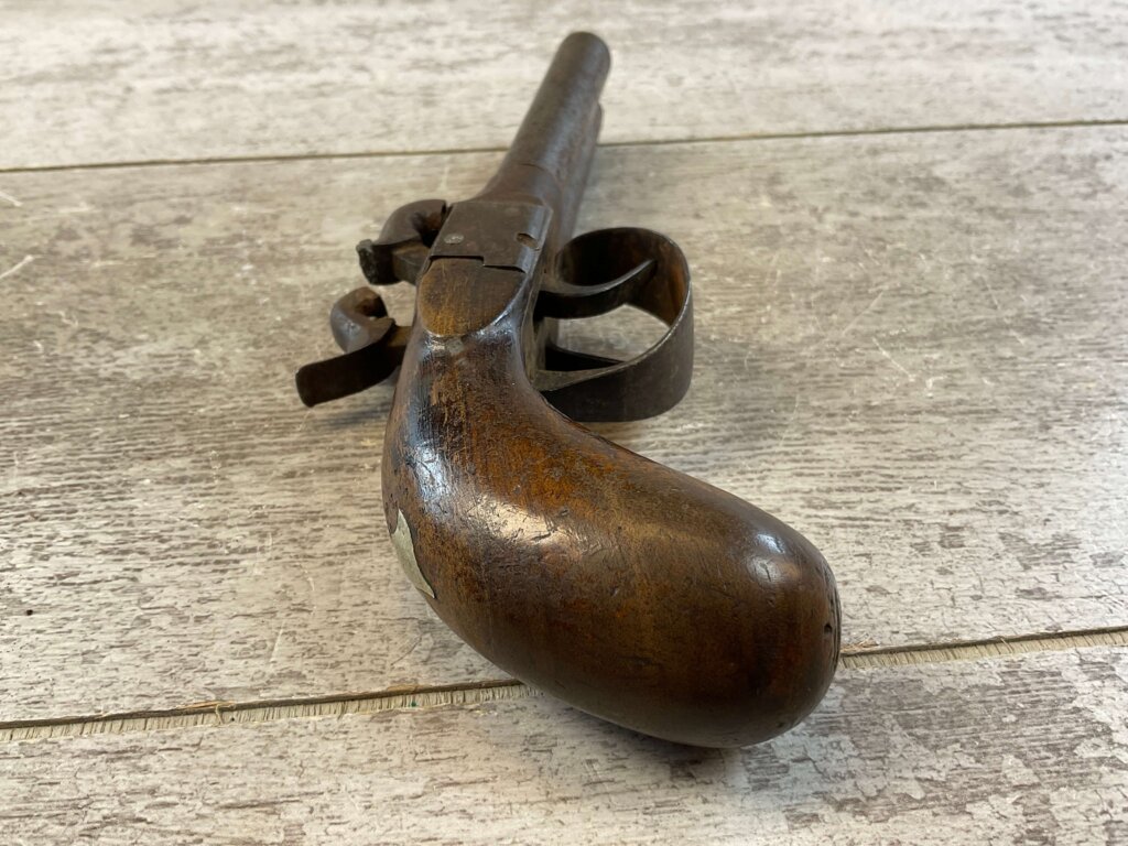 BELGIAN .36 CAL DOUBLE BARREL PERCUSSION PISTOL, JAMES EARL JONES COLLECTION, ANTIQUE #5-10944