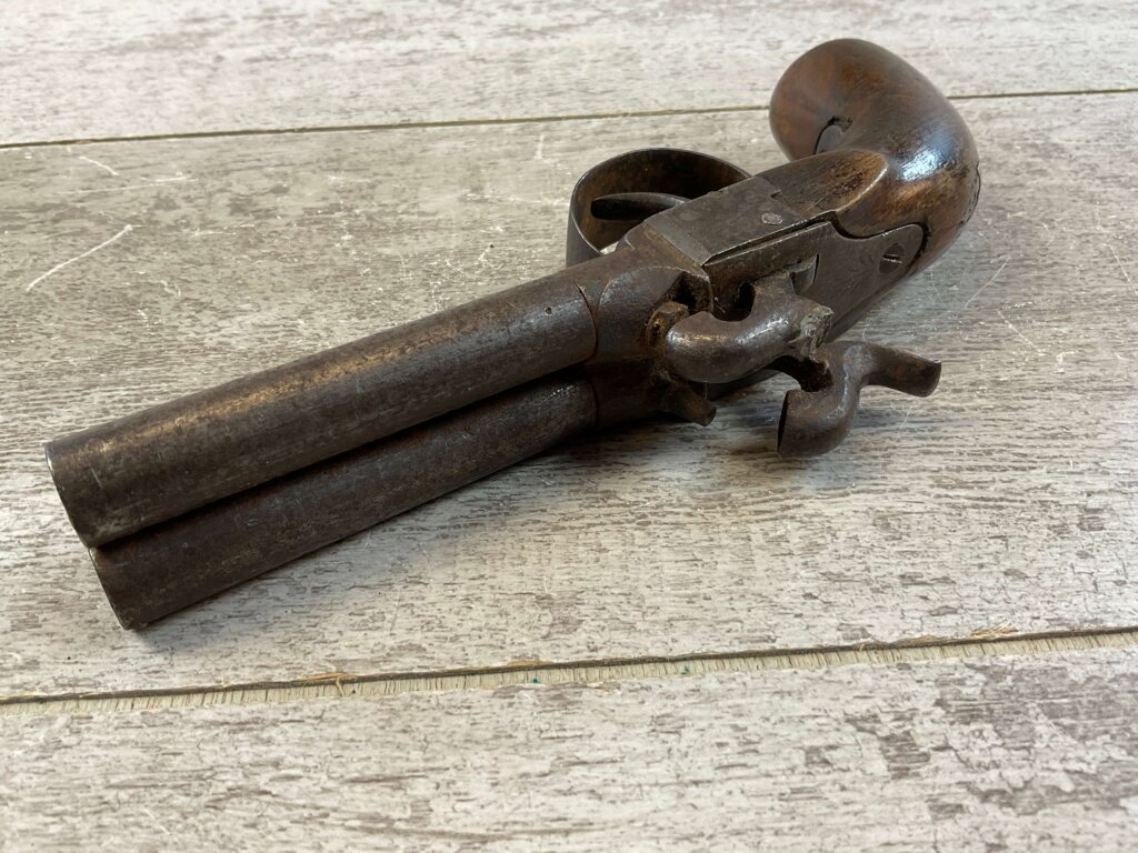 BELGIAN .36 CAL DOUBLE BARREL PERCUSSION PISTOL, JAMES EARL JONES COLLECTION, ANTIQUE #5-10944