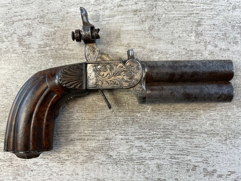EYRAUL BREVETE .44 CAL DOUBLE BARREL PERCUSSION PISTOL, JAMES EARL JONES COLLECTION, ANTIQUE #5-10945