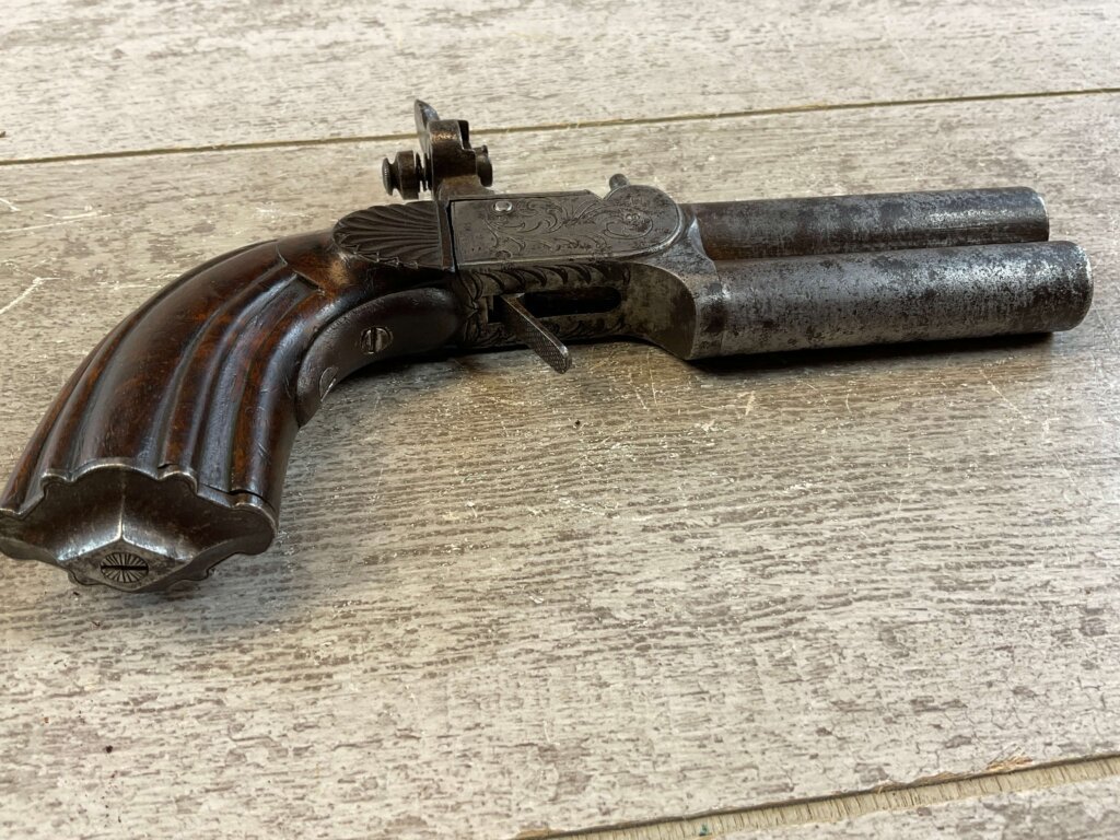 EYRAUL BREVETE .44 CAL DOUBLE BARREL PERCUSSION PISTOL, JAMES EARL JONES COLLECTION, ANTIQUE #5-10945