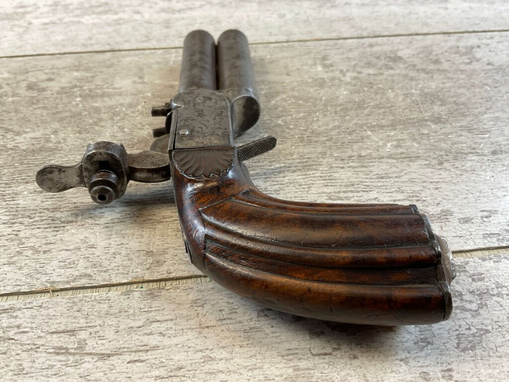 EYRAUL BREVETE .44 CAL DOUBLE BARREL PERCUSSION PISTOL, JAMES EARL JONES COLLECTION, ANTIQUE #5-10945