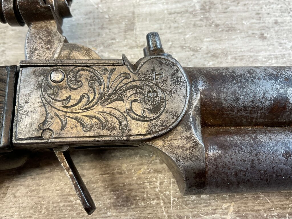 EYRAUL BREVETE .44 CAL DOUBLE BARREL PERCUSSION PISTOL, JAMES EARL JONES COLLECTION, ANTIQUE #5-10945