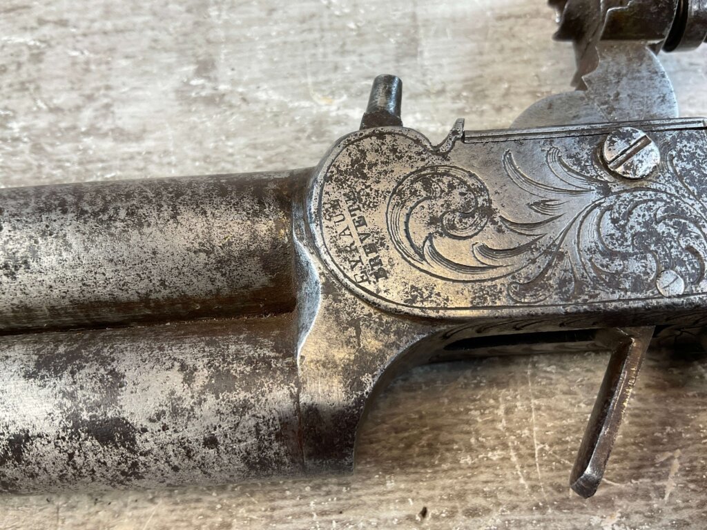 EYRAUL BREVETE .44 CAL DOUBLE BARREL PERCUSSION PISTOL, JAMES EARL JONES COLLECTION, ANTIQUE #5-10945