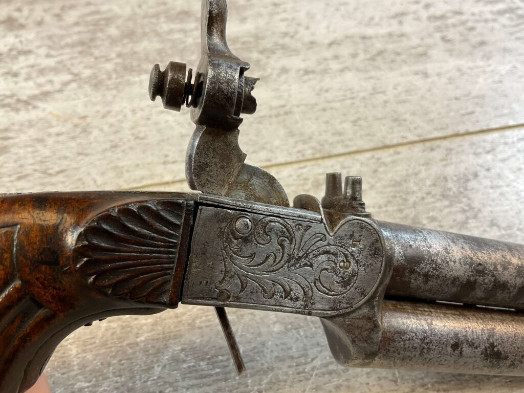 EYRAUL BREVETE .44 CAL DOUBLE BARREL PERCUSSION PISTOL, JAMES EARL JONES COLLECTION, ANTIQUE #5-10945