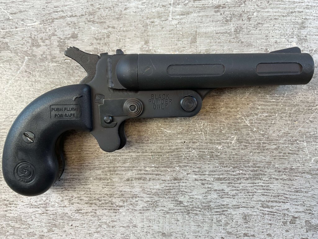 LEINAD / COBRAY MODEL DD DOUBLE BARREL BLACK POWDER .410/.45LC PISTOL, JAMES EARL JONES COLLECTION, ANTIQUE #5-10938