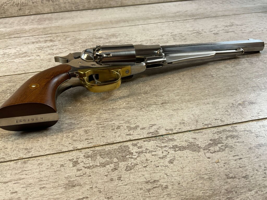 F. LLIPIETTA REMINGTON 1858 STAINLESS STEEL .44 CAL PERCUSSION REVOLVER, JAMES EARL JONES COLLECTION, ANTIQUE #5-10958