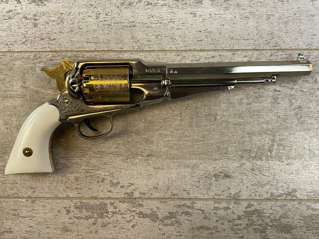 F. LLIPIETTA REMINGTON 1858 PRESENTATION .44 CAL PERCUSSION REVOLVER, JAMES EARL JONES COLLECTION, ANTIQUE #5-10964