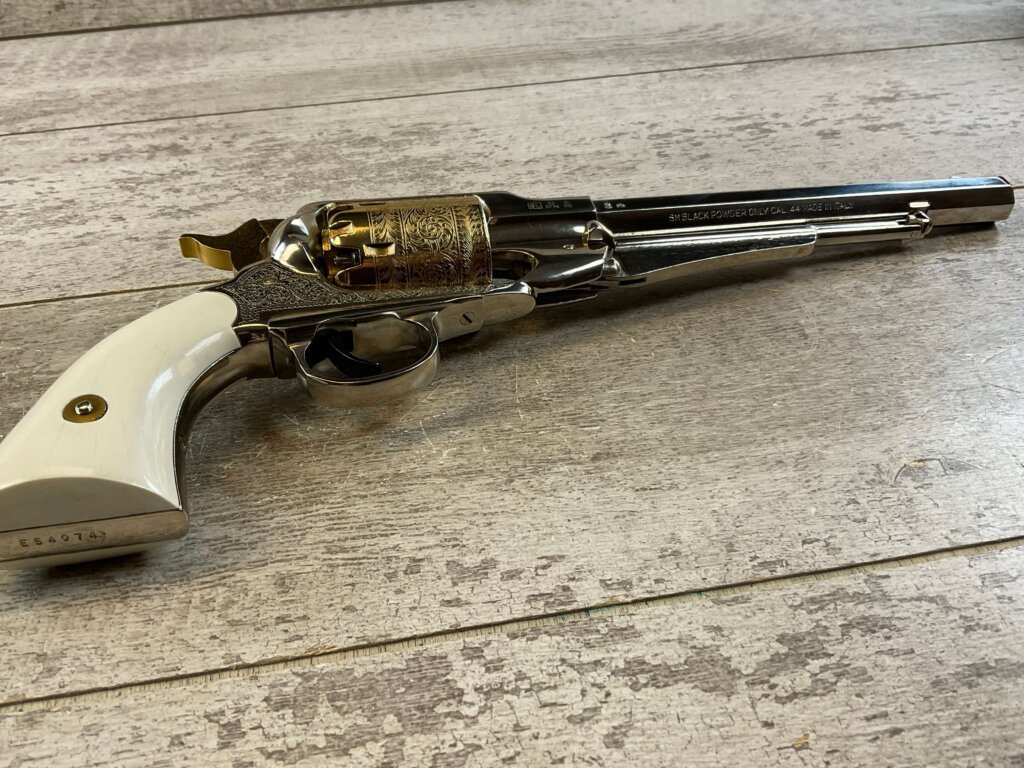F. LLIPIETTA REMINGTON 1858 PRESENTATION .44 CAL PERCUSSION REVOLVER, JAMES EARL JONES COLLECTION, ANTIQUE #5-10964