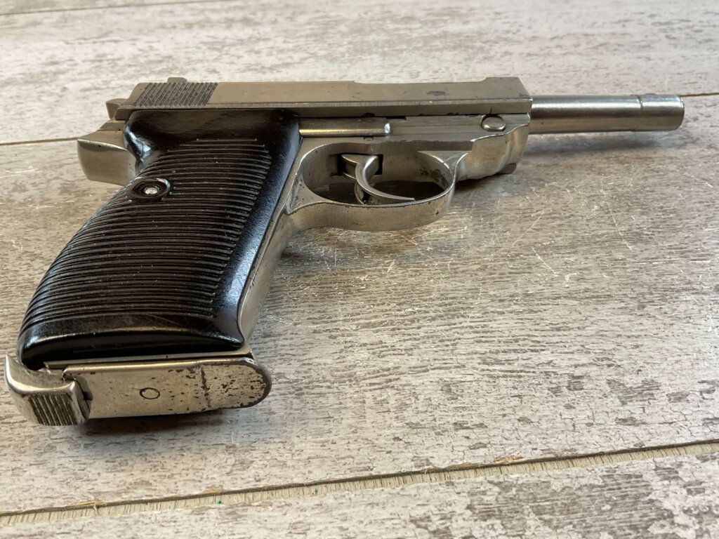 CYQ SPREEWERK P38 9MM SEMI AUTO PISTOL, NICKEL PLATED W/ CASE #6-03001