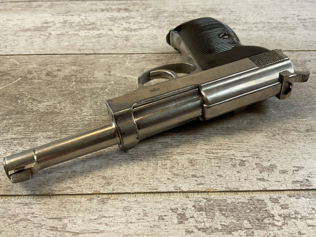 CYQ SPREEWERK P38 9MM SEMI AUTO PISTOL, NICKEL PLATED W/ CASE #6-03001