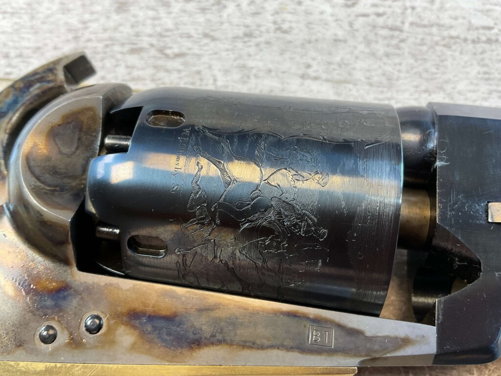 UBERTI 1848 DRAGOON .44 CAL PERCUSSION REVOLVER, JAMES EARL JONES COLLECTION, ANTIQUE / UNFIRED & MINTY #5-10972