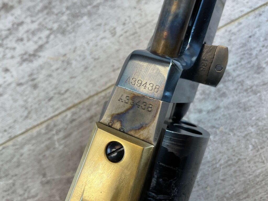 UBERTI 1848 DRAGOON .44 CAL PERCUSSION REVOLVER, JAMES EARL JONES COLLECTION, ANTIQUE / UNFIRED & MINTY #5-10972