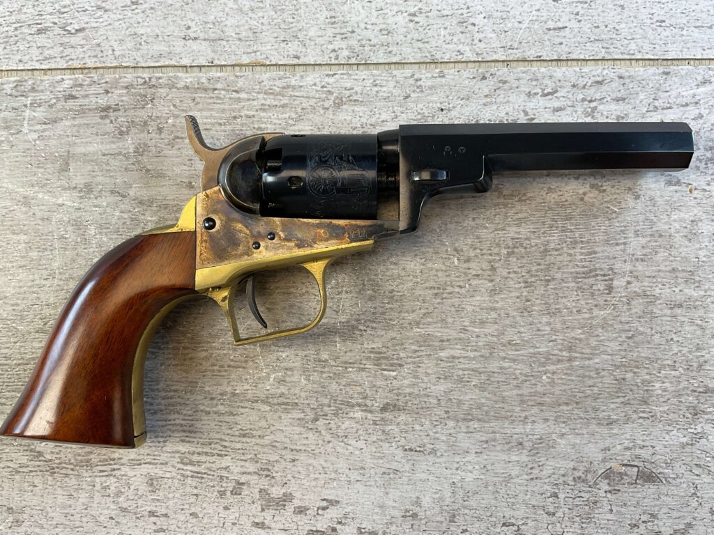 UBERTI 1849 WELLS FARGO .31 CAL PERCUSSION POCKET REVOLVER, JAMES EARL JONES COLLECTION, ANTIQUE / UNFIRED & MINTY #5-10974