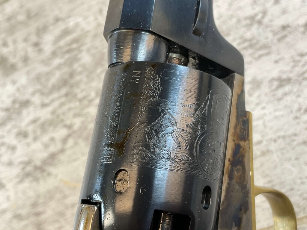 UBERTI 1849 WELLS FARGO .31 CAL PERCUSSION POCKET REVOLVER, JAMES EARL JONES COLLECTION, ANTIQUE / UNFIRED & MINTY #5-10974