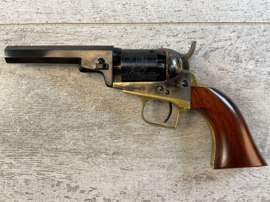 UBERTI 1849 WELLS FARGO .31 CAL PERCUSSION POCKET REVOLVER, JAMES EARL JONES COLLECTION, ANTIQUE / UNFIRED & MINTY #5-10974