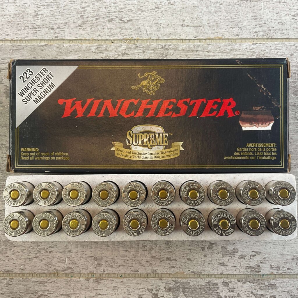 WINCHESTER 223 WSSM, 55 GR. BALLISTIC SILVERTIP AMMO, FULL BOX, JAMES EARL JONES COLLECTION #5-11150-PF